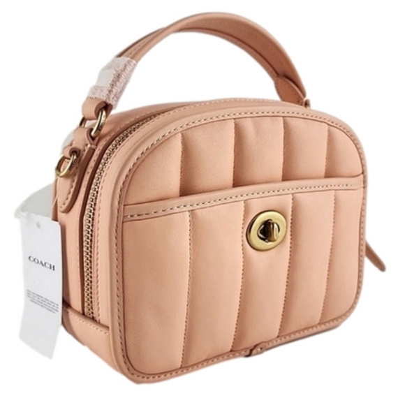COACH Lunchbox Crossbody Leather Bag Top Handle Quilted Faded Blush - Picture 16 of 16
